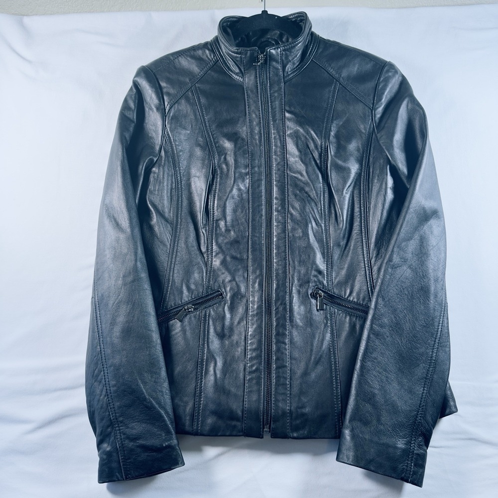 Avanti Leather Jacket Women Medium Black Fitted Zippered Soft‎  Moto Biker